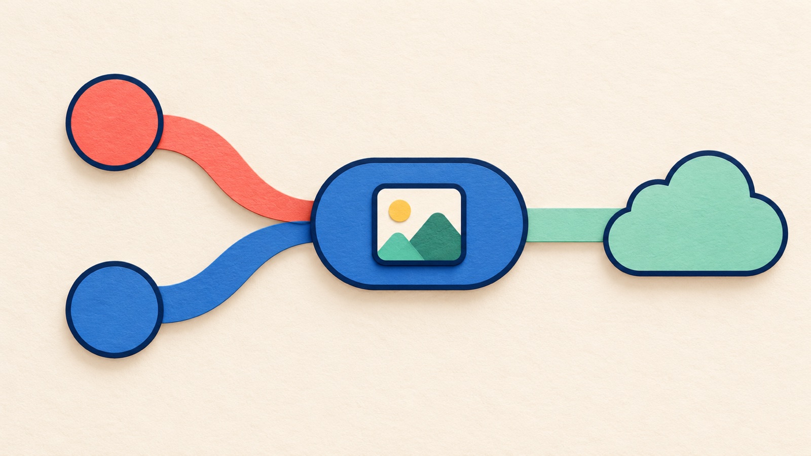 Two caller paths converge on one shared image-download task connected to a network cloud.